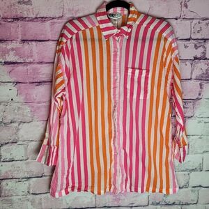 BEACH RIOT ALEXA BUTTON FRONT TOP COVER UP SUNSET STRIPES SHIRT S/M